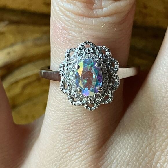 Aurora Borealis Mystic Topaz Sterling Silver Ring Size 8 - Picture 1 of 9